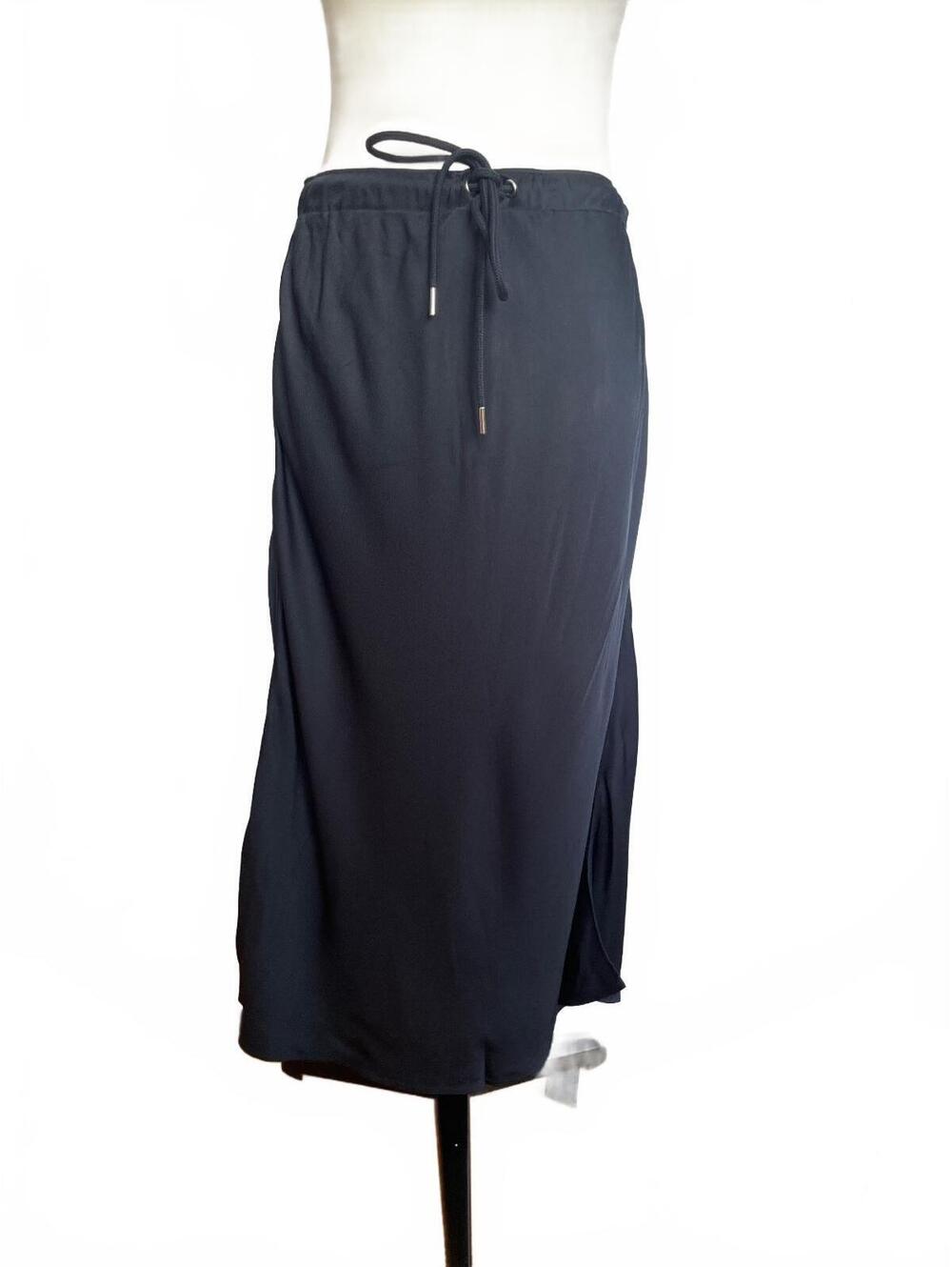 Madewell Navy Satin-Back Crepe Midi Skirt 6 Drawstring Waist NWT Minimalist Chic